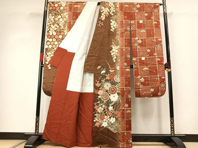 平和屋着物●豪華振袖 駒刺繍 草花文 金彩 正絹 逸品 AABJ4022fy