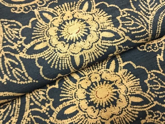 平和屋着物●上質な小紋 紬地 型染め 花唐草文 正絹 逸品 AABJ4024fy