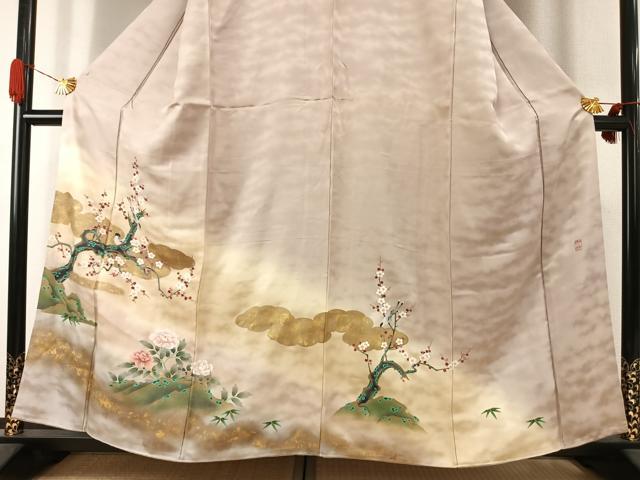 平和屋着物●京友禅作家 山下剛志郎 訪問着 花鳥文 暈し染め 金彩 正絹 逸品 AABJ4026fy