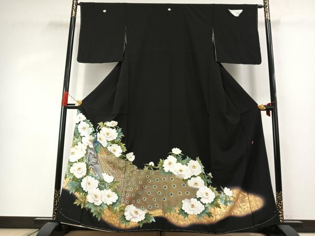 平和屋着物●豪華黒留袖 作家物 孔雀花文 金彩 正絹 逸品 AABJ4027fy