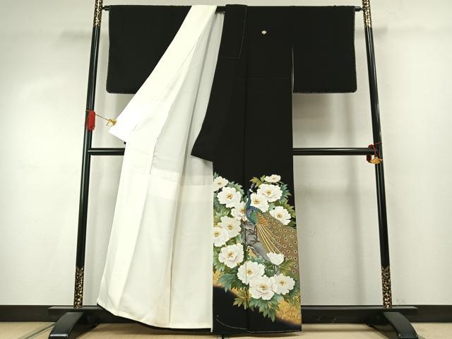 平和屋着物●豪華黒留袖 作家物 孔雀花文 金彩 正絹 逸品 AABJ4027fy