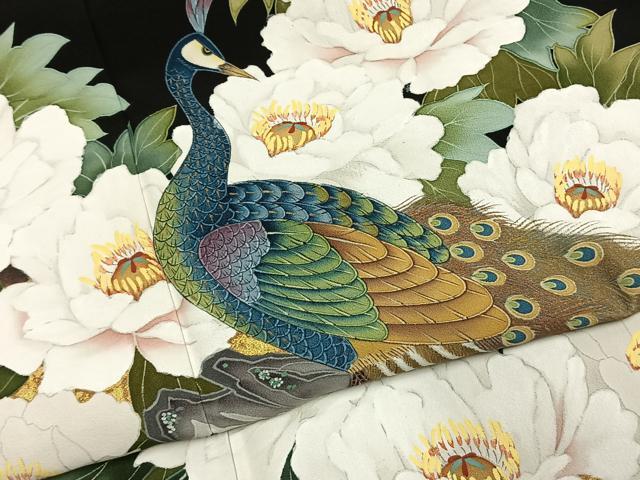 平和屋着物●豪華黒留袖 作家物 孔雀花文 金彩 正絹 逸品 AABJ4027fy