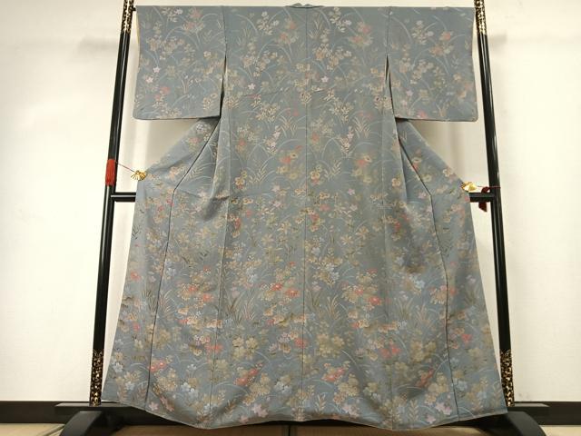 平和屋着物●訪問着 草花文 鬼しぼ縮緬 正絹 逸品 AABJ4030fy