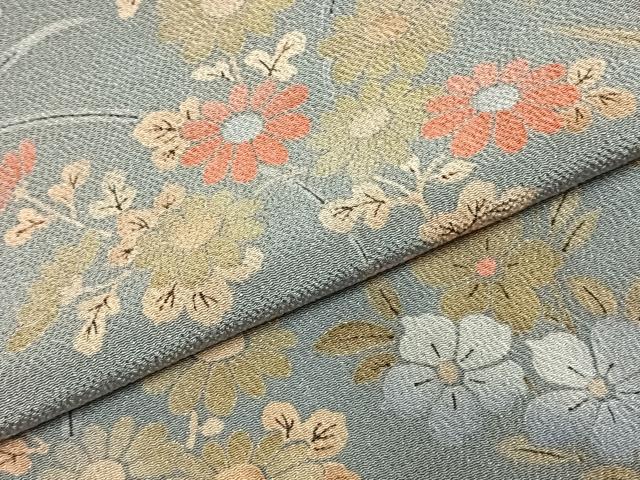 平和屋着物●訪問着 草花文 鬼しぼ縮緬 正絹 逸品 AABJ4030fy