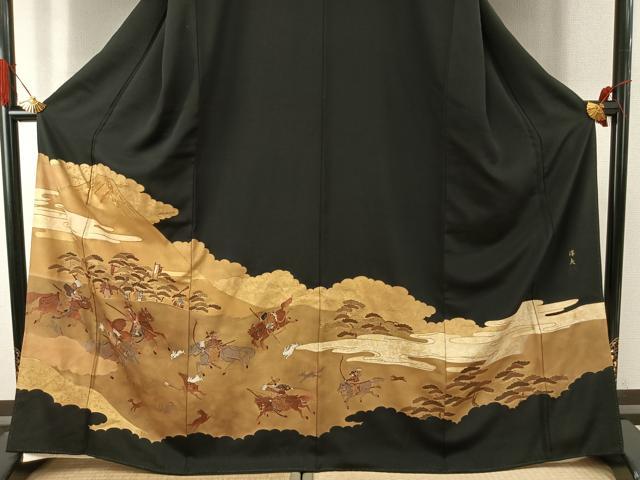 平和屋着物●中井淳夫 黒留袖 駒刺繍 人物風景文 金彩 正絹 逸品 AABJ4032fy