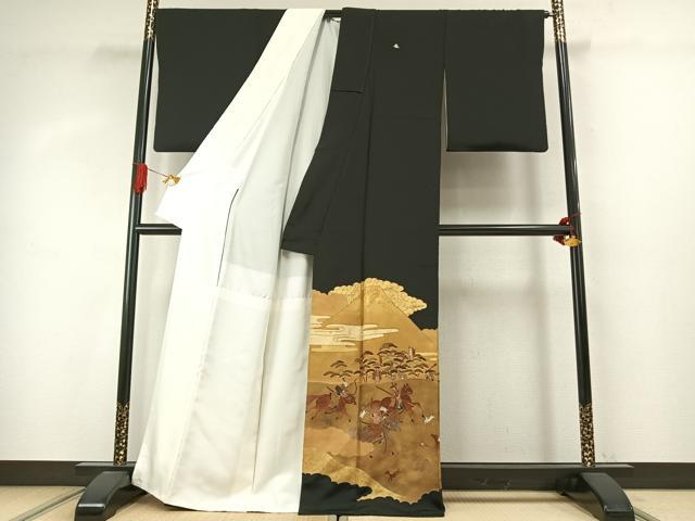 平和屋着物●中井淳夫 黒留袖 駒刺繍 人物風景文 金彩 正絹 逸品 AABJ4032fy