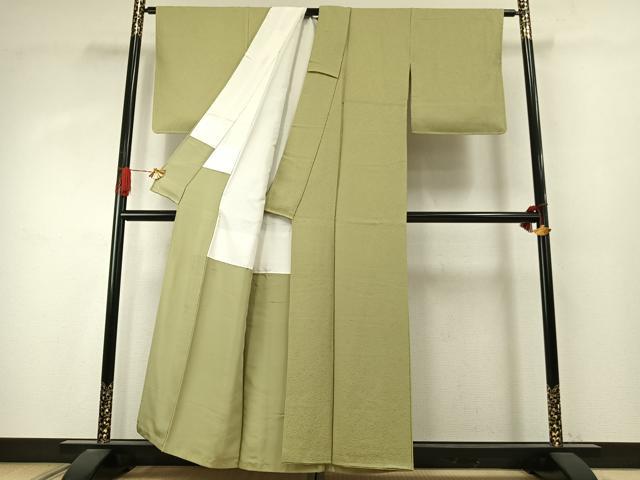 平和屋着物●上質な色無地 花唐草地紋 抹茶色 正絹 逸品 未使用 AABJ4034fy