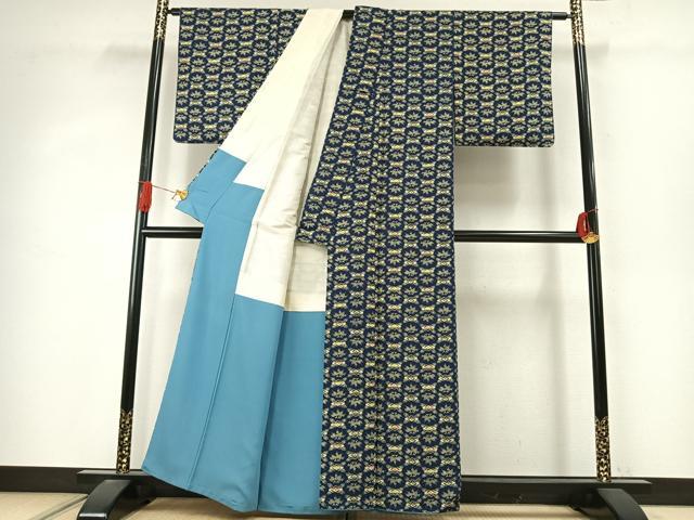 平和屋着物●上質な小紋 型染め 草花文 正絹 逸品 AABJ4036fy
