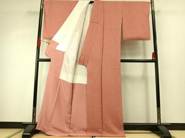 平和屋着物●上質な色無地 辻が花地紋 珊瑚朱色 正絹 逸品 AABJ4039fy