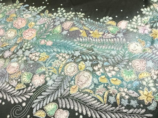平和屋着物●訪問着 辻が花 暈し染め 黒地 金彩 正絹 逸品 AABJ4044fy