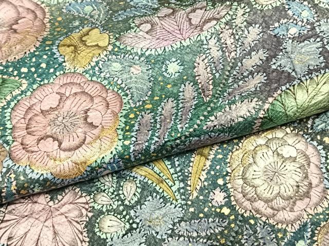 平和屋着物●訪問着 辻が花 暈し染め 黒地 金彩 正絹 逸品 AABJ4044fy