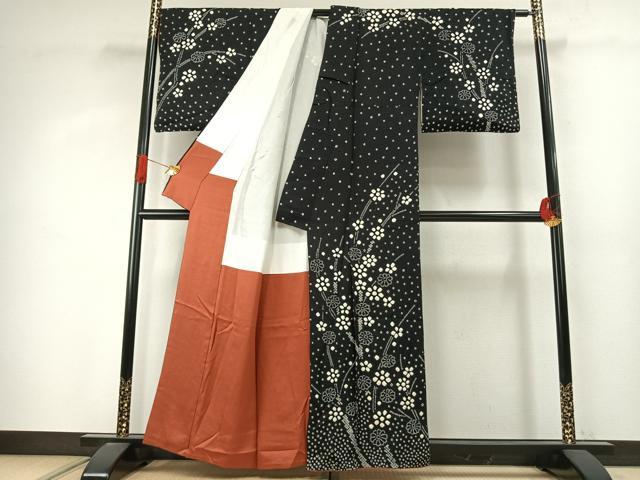 平和屋着物●訪問着 総絞り 草花文 黒地 正絹 逸品 AABJ4047fy