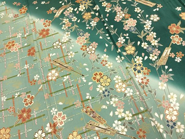 平和屋着物●訪問着 扇面花文 暈し染め 金彩 正絹 逸品 AABJ4051fy