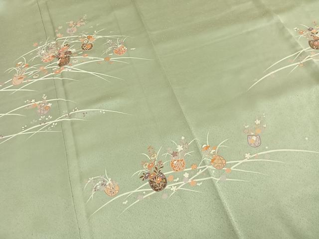 平和屋着物●訪問着 草花文 金彩 ロング丈 正絹 逸品 未使用 AABJ4057fy