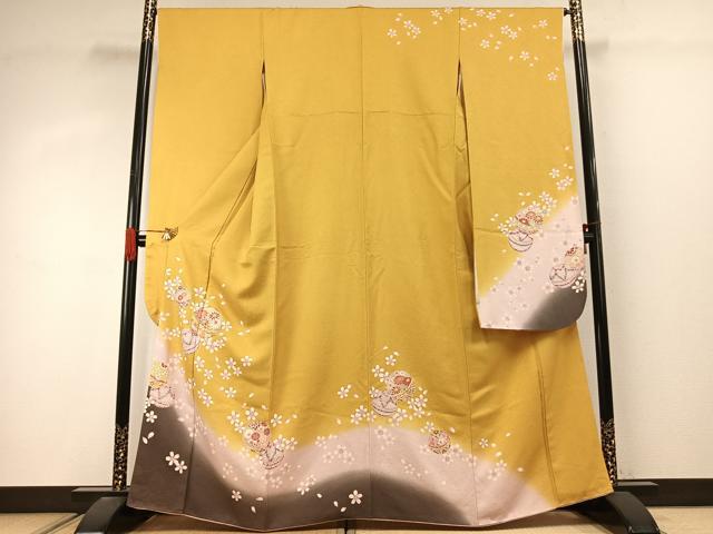平和屋着物●豪華振袖 駒刺繍 毬 舞桜文 暈し染め 金彩 京都きもの友禅扱い 正絹 逸品 AABJ4058fy