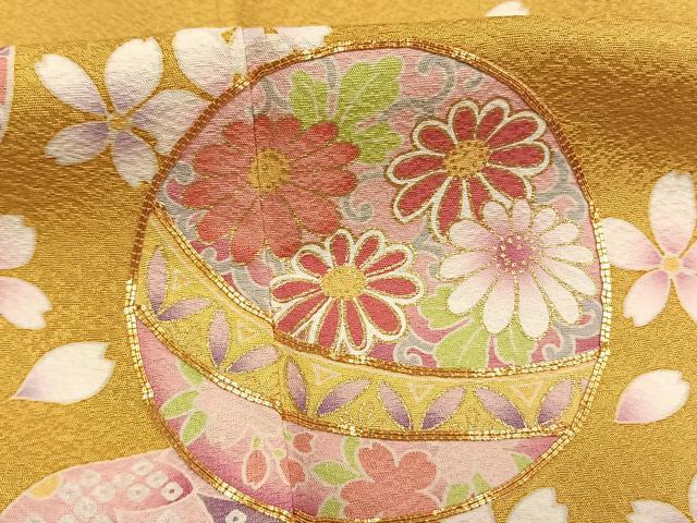 平和屋着物●豪華振袖 駒刺繍 毬 舞桜文 暈し染め 金彩 京都きもの友禅扱い 正絹 逸品 AABJ4058fy