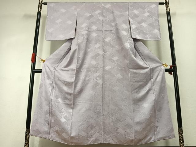 平和屋着物●上質な色無地 檜垣花地紋 桜鼠色 正絹 逸品 未使用 AABJ4059fy
