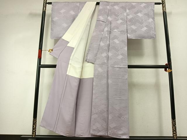 平和屋着物●上質な色無地 檜垣花地紋 桜鼠色 正絹 逸品 未使用 AABJ4059fy