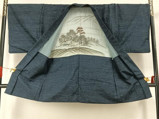 平和屋着物●男性 結城紬 アンサンブル 杢 霞文 正絹 逸品 AABJ4065fy