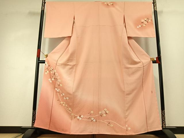 平和屋着物●十日町 名門 滝泰謹製 訪問着 絞り 草花文 暈し染め 金彩 正絹 逸品 未使用 AABJ4069fy