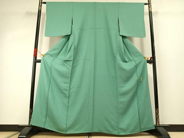 平和屋着物●本草木染作家 圓啓 色無地 花尽くし地紋 若竹色 正絹 逸品 未使用 AABJ4072fy