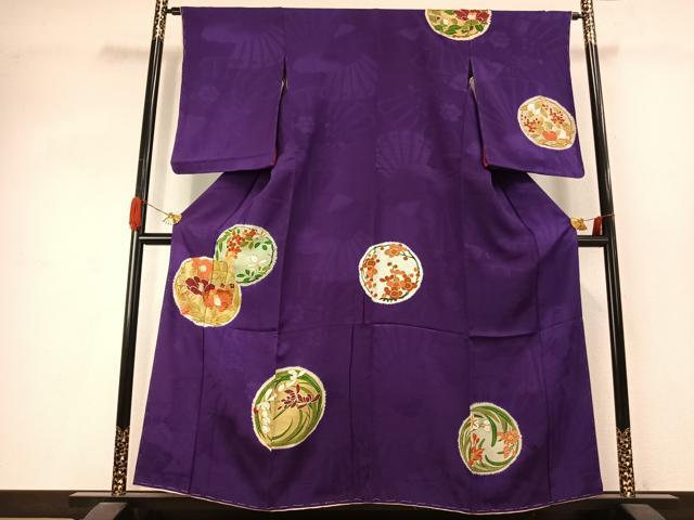 平和屋着物●アンティーク 大正ロマン 訪問着 駒刺繍 花丸文 金糸 金彩 正絹 逸品 AABJ4082fy