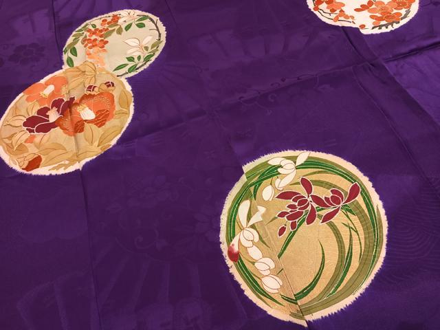 平和屋着物●アンティーク 大正ロマン 訪問着 駒刺繍 花丸文 金糸 金彩 正絹 逸品 AABJ4082fy