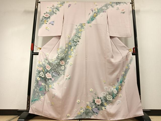 平和屋着物●巨匠 前田華清 手描き 訪問着 草花文 暈し染め 正絹 逸品 AABJ4092fy