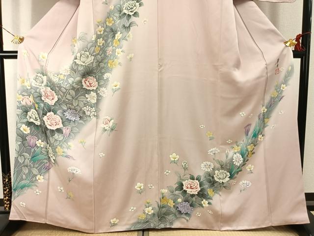 平和屋着物●巨匠 前田華清 手描き 訪問着 草花文 暈し染め 正絹 逸品 AABJ4092fy