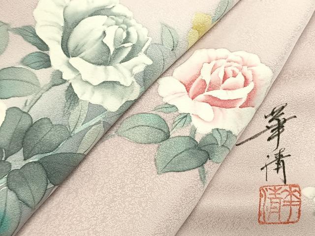 平和屋着物●巨匠 前田華清 手描き 訪問着 草花文 暈し染め 正絹 逸品 AABJ4092fy
