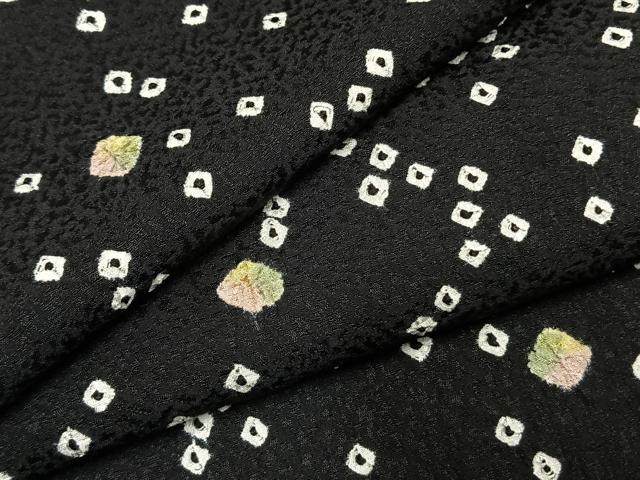 平和屋着物●上質な小紋 総絞り 鹿の子文様 黒地 正絹 逸品 AABJ4101fy