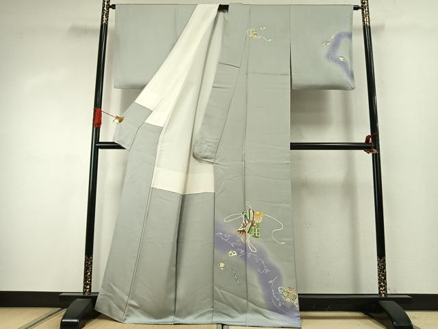 平和屋着物●訪問着 駒刺繍 誰が袖花文 暈し染め 金彩 正絹 逸品 AABJ4102fy