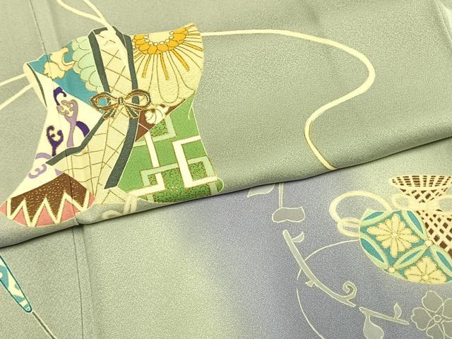平和屋着物●訪問着 駒刺繍 誰が袖花文 暈し染め 金彩 正絹 逸品 AABJ4102fy