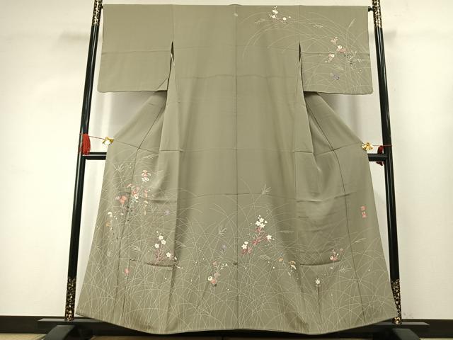 平和屋着物●京加賀友禅 百貫達雄 訪問着 草花文 正絹 逸品 未使用 AABJ4105fy