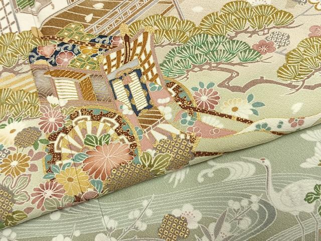 平和屋着物●豪華色留袖 松竹梅 御所車花鳥文 金彩 正絹 逸品 AABJ4107fy