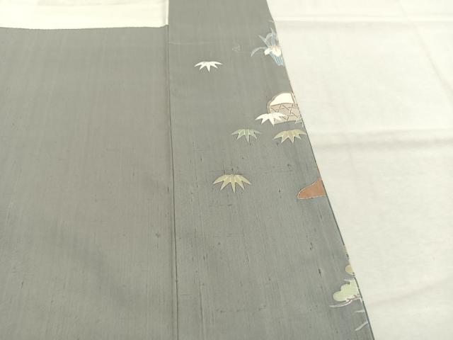 平和屋着物●訪問着 紬地 作家物 松竹梅 風景文 暈し染め 正絹 逸品 AABJ4110fy