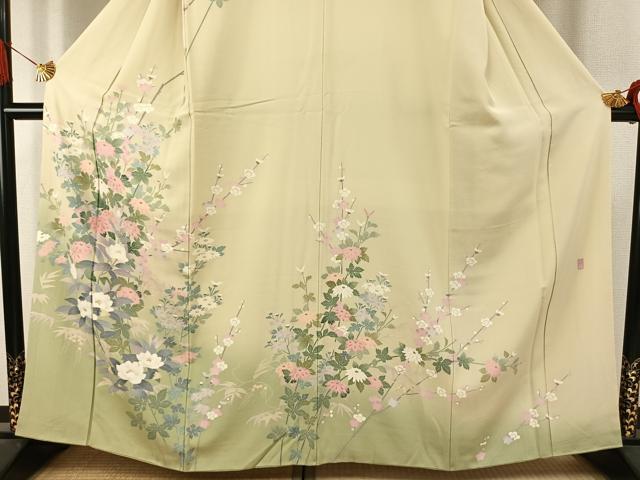 平和屋着物●十日町友禅作家 一梗 訪問着 枝花文 暈し染め 正絹 逸品 AABJ4111fy
