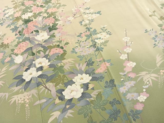 平和屋着物●十日町友禅作家 一梗 訪問着 枝花文 暈し染め 正絹 逸品 AABJ4111fy