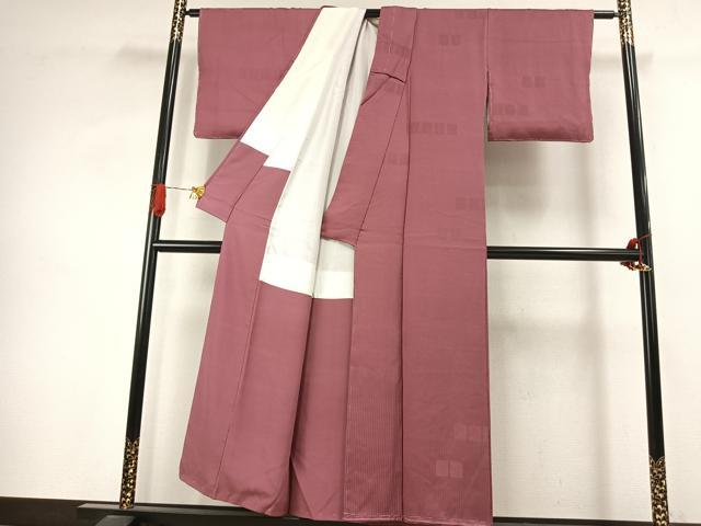 平和屋着物●上質な色無地 色紙花地紋 長春色 正絹 逸品 未使用 AABJ4113fy