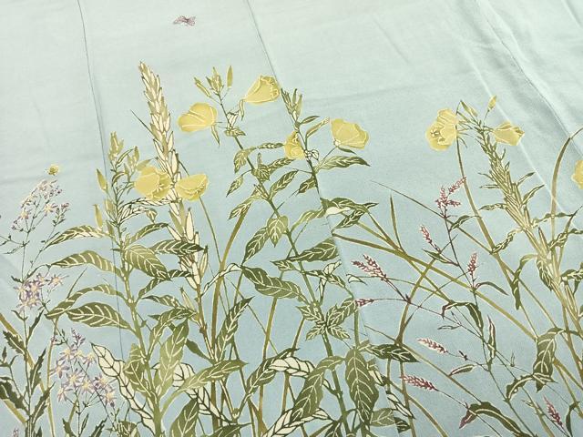 平和屋着物●訪問着 型染め 花蝶文 鬼しぼ縮緬 やまと誂製 正絹 逸品 AABJ4121fy