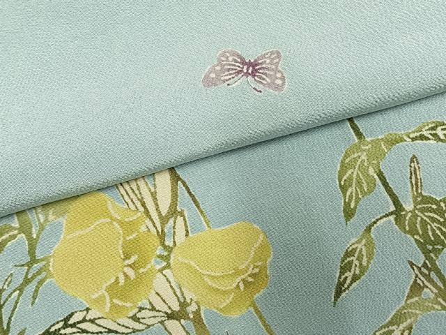 平和屋着物●訪問着 型染め 花蝶文 鬼しぼ縮緬 やまと誂製 正絹 逸品 AABJ4121fy