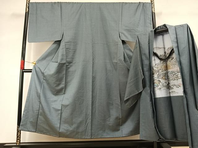 平和屋着物●男性 お召 アンサンブル 100亀甲 総詰め 正絹 逸品 AABJ4122fy