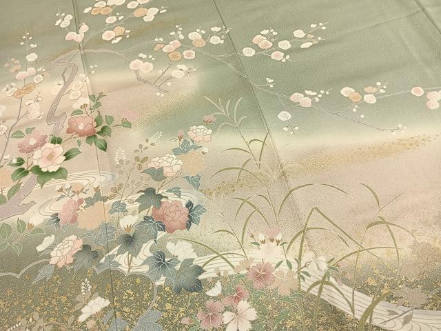 平和屋着物●訪問着 草花文 暈し染め 金彩 正絹 逸品 AABJ4127fy