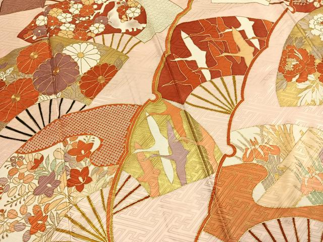 平和屋着物●豪華振袖 駒刺繍 扇面花鳥文 金彩 正絹 逸品 AABJ4133fy