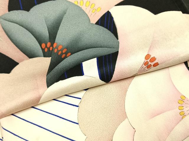 平和屋着物●豪華振袖 草花文 黒地 正絹 逸品 AABJ4135fy