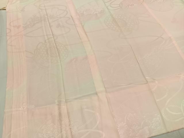 平和屋着物●振袖用長襦袢 無双仕立て 扇面花鼓地紋 暈し染め 半衿刺繍 正絹 逸品 AABJ4138fy