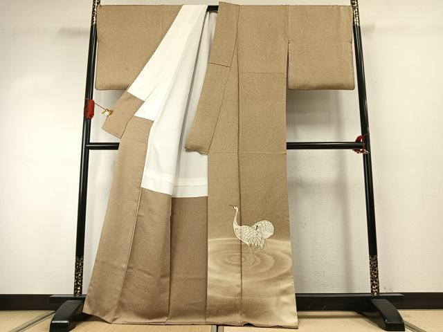 平和屋着物●訪問着 作家物 刺繍 鶴 暈し染め 金糸 金彩 正絹 逸品 AABJ4146fy