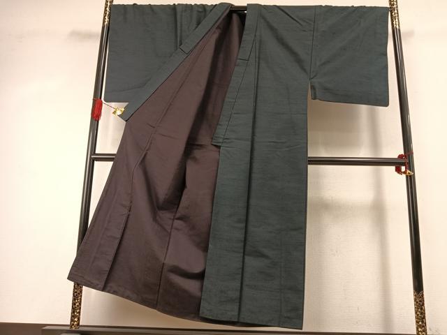 平和屋着物●男性 紬 アンサンブル 高麗納戸色 キングサイズ 正絹 逸品 AABJ4148fy