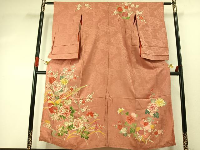 平和屋着物●アンティーク 大正ロマン 訪問着 刺繍 花鳥文 金彩 正絹 逸品 AABJ4177fy