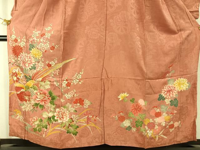 平和屋着物●アンティーク 大正ロマン 訪問着 刺繍 花鳥文 金彩 正絹 逸品 AABJ4177fy